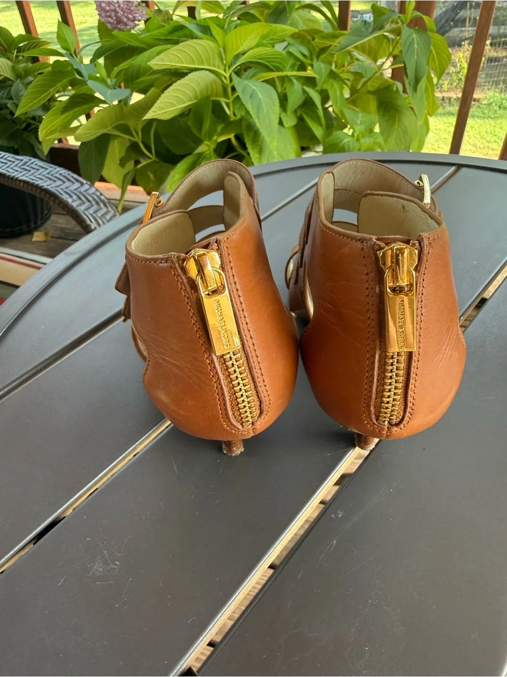 Michael Kors Cognac Leather Strappy Buckle Heels